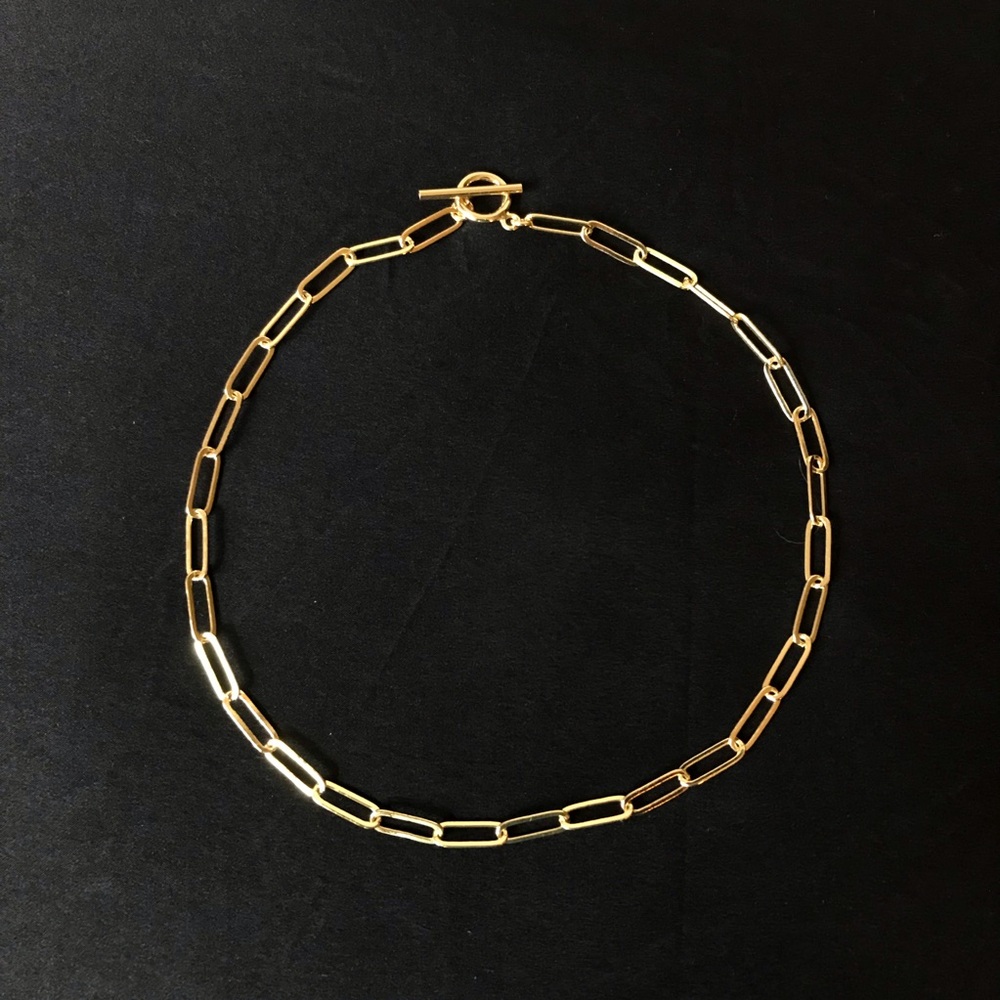Gold Paperclip Link Necklace with Toggle Clasp - 15 inch - Picture 6 of 6